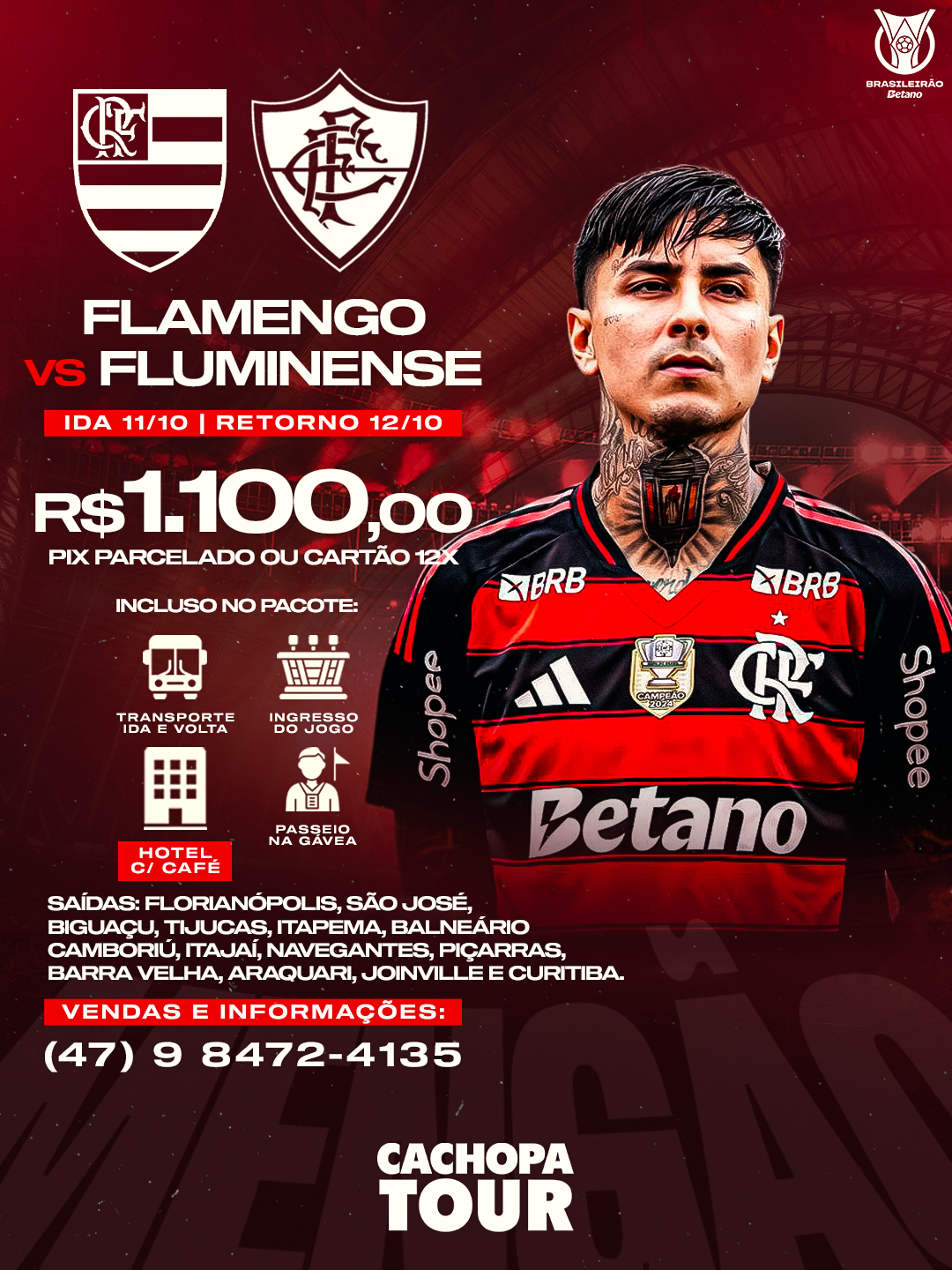 Flamengo vs Fluminense com hotel — 11/10 a 12/10